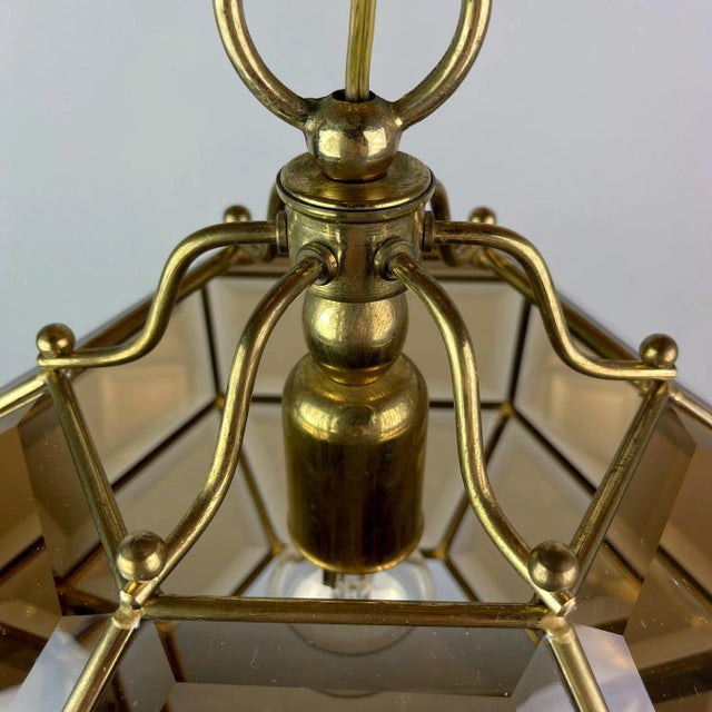 Vintage Diamond Hex Crystal Pendant Lamp in Golden Brass, Italy, 1960s For Sale - Image 6 of 18