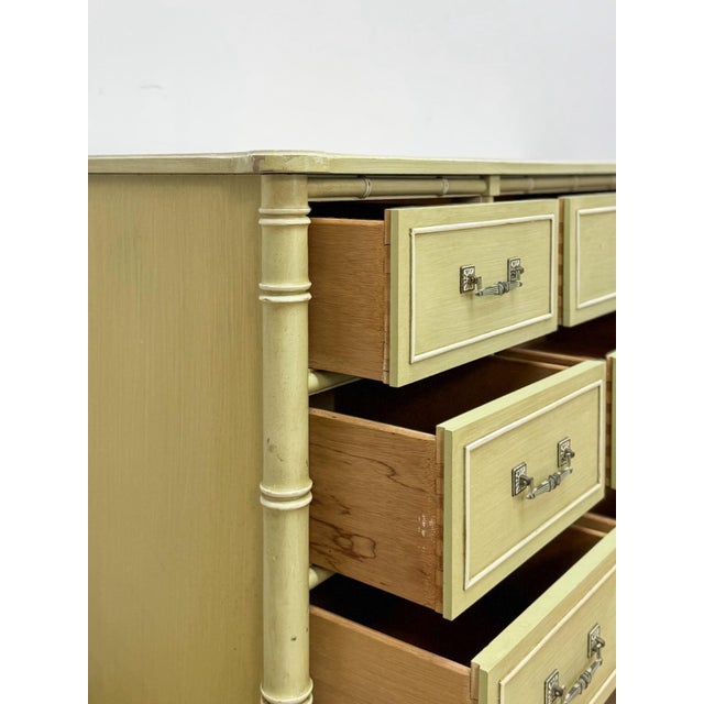 Vintage Dresser Henry Link Green Nine Drawer Bali Hai Coastal Hollywood Regency For Sale - Image 16 of 18
