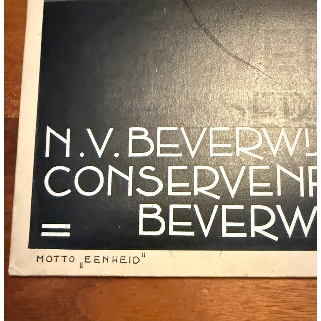 Distinctive vintage advertising sign produced for N.V. Beverwijksche Conservenfabriek, promoting the brand BC Conserven....