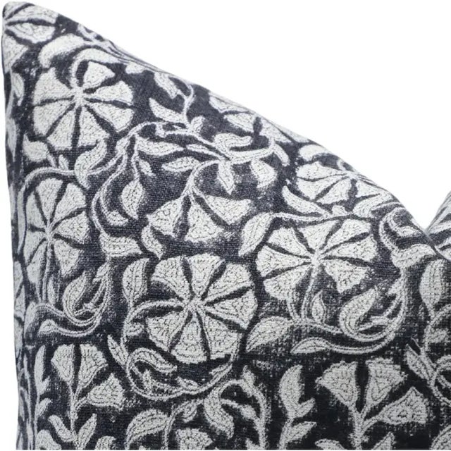 Fabdivine Artistic Block Print Pillow Cover 16x16 Off-White Linen- Rudraksh For Sale - Image 4 of 5