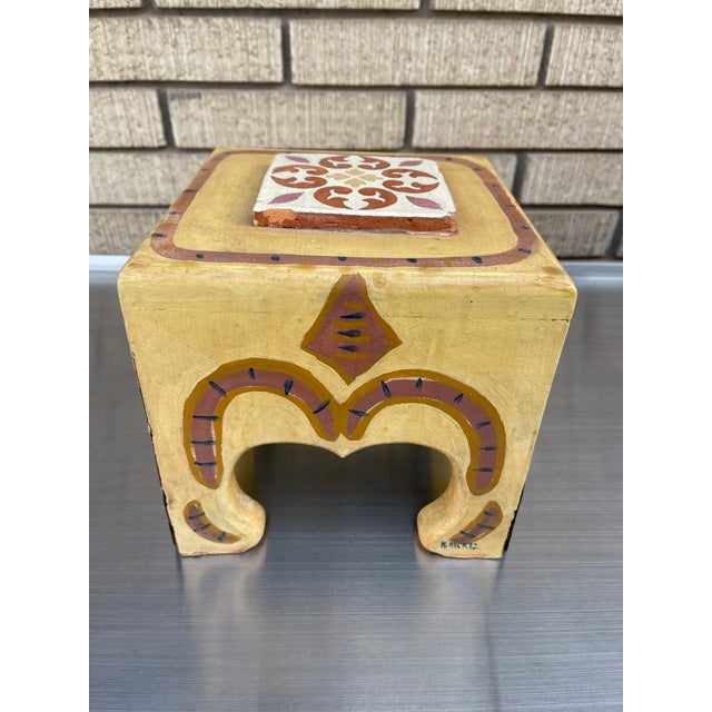 Rustic New Mexico Folk Art Wood Handpainted Pedestal For Sale - Image 3 of 5