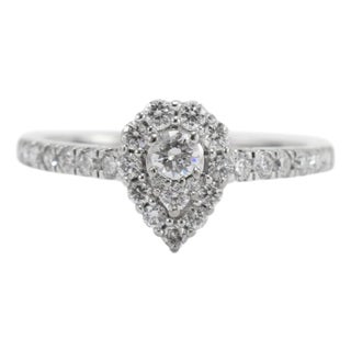 Ladies 10k White Gold Pear Shape Cluster Lab Grown Diamond Engagement Ring, Size 7 For Sale