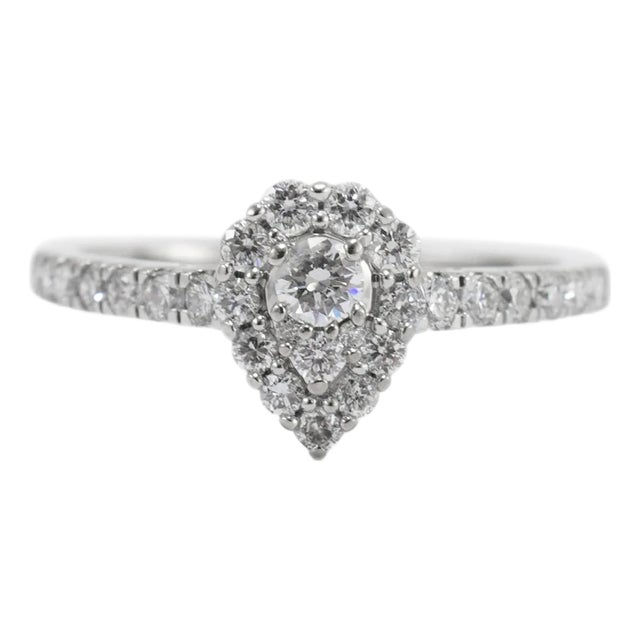 Ladies 10k White Gold Pear Shape Cluster Lab Grown Diamond Engagement Ring, Size 7 For Sale