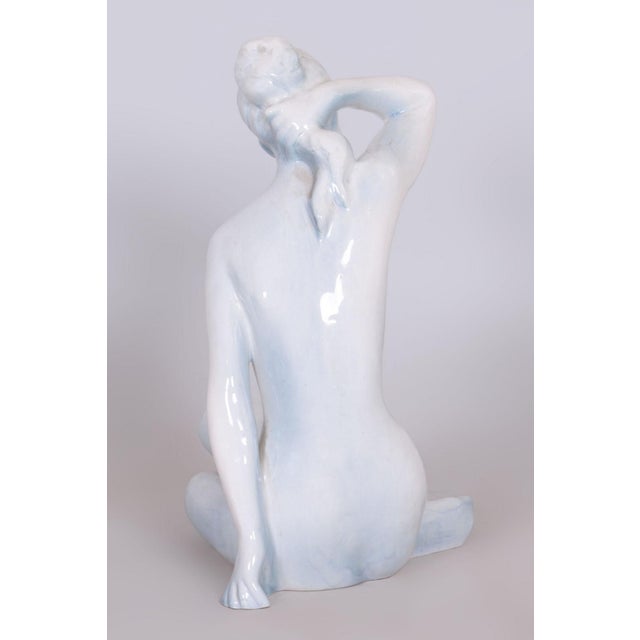Mid-Century Modern Mid-Century Czech Ceramic Sculpture of Woman by B. Kokrda, 1950s For Sale - Image 3 of 8