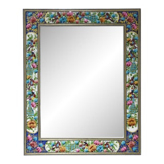 Hand-Painted Bird & Bloom Mirror, Decorative Floral Frame, 50 × 40.5 Cm For Sale