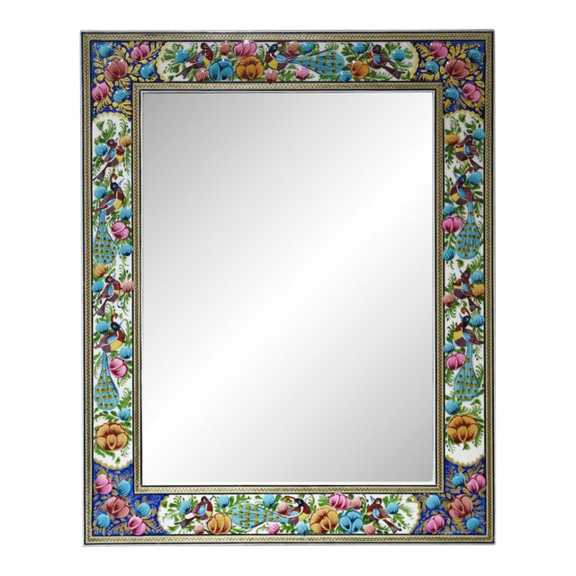 Hand-Painted Bird & Bloom Mirror, Decorative Floral Frame, 50 × 40.5 Cm For Sale