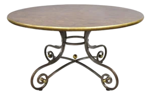 Late 20th Century Vintage French Pastry Scrolling Steel and Bronze Neoclassical Round Dining Table