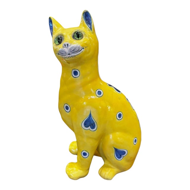 Late 19th Century Yellow Emile Gallé Cat Statue For Sale