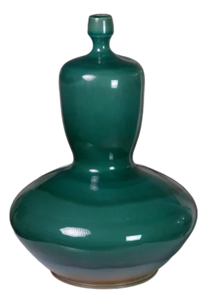 Teal Celadon Gradient Glazed Hand-Thrown With Rare Double-Gourd Silhouette by Pottery 12, Hanoi Studio Art Ceramic
