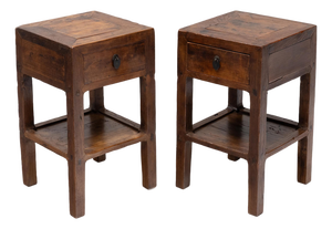 Pair of Chinese Square Corner End Tables, C. 1850