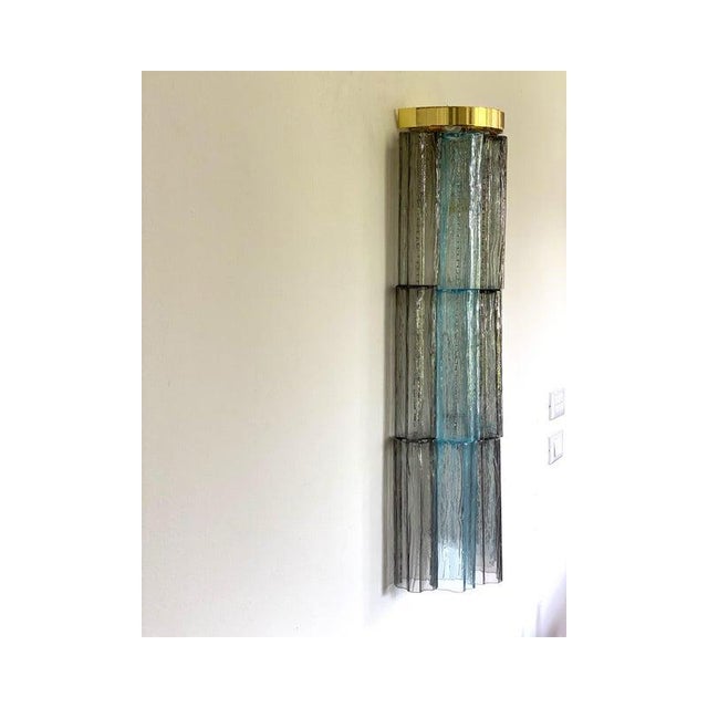 Grey and Light-Blue Murano Glass Tronchi Sconces by Simoeng, Set of 2 For Sale - Image 4 of 11