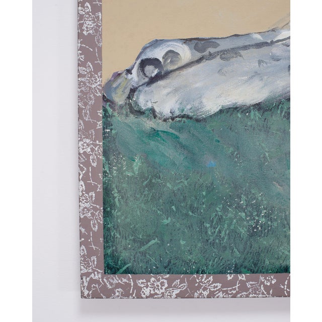 Dark Green Ira Yeager 20th C. Snow Leopard Oil Canvas Painting 6 Ft For Sale - Image 8 of 18