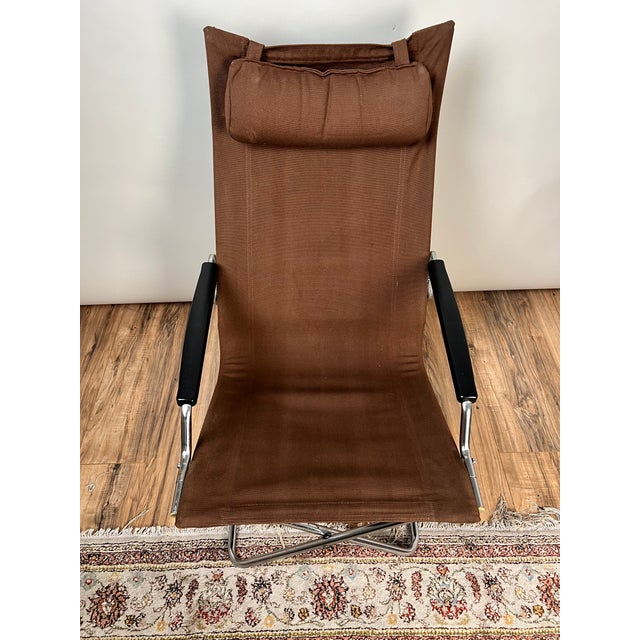Vintage Uchida Z Chair Japanese Modern Chrome Sling Lounge Chair With Headrest For Sale In Boston - Image 6 of 9