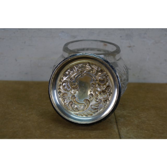 Antique Simpson Hall Miller Sterling Silver Lidded Cut Crystal Vanity Jar Pot 4" For Sale - Image 13 of 15