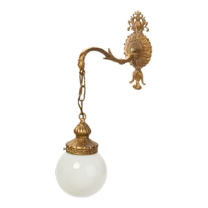 Vintage Ornate Brass Wall Sconce Antique Milk Glass Globe