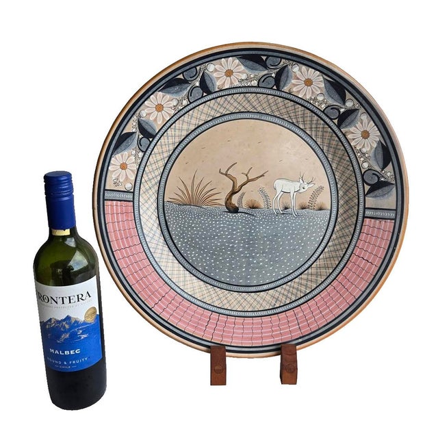 Vintage Large Tonalá Mexico Ceramic Wall Platter With Deer Motif, Signed Jimón For Sale - Image 13 of 14
