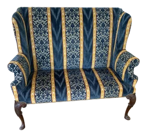 18th Century George II Mahogany Settee on Four Carved Cabriole Legs Ending in Pad Feet