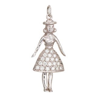 Vintage Art Deco Diamond Charm Platinum Woman a Line Skirt Pendant For Sale
