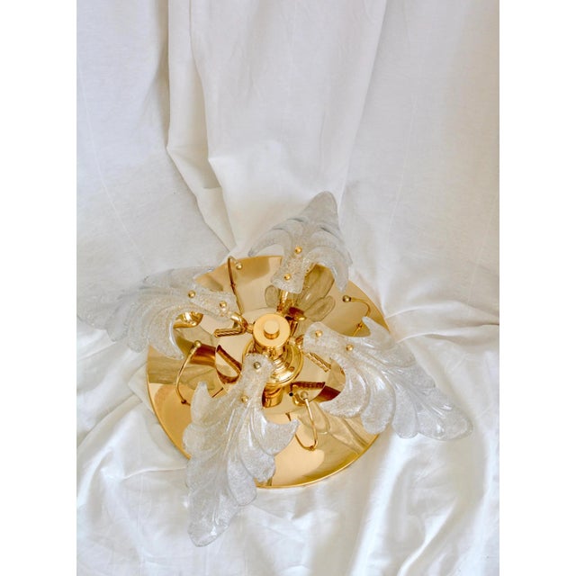 Vintage Murano Glass Leaf Flush Mount in Brass by Carl Fagerlund, 1970s, in Restored conditions. Designed 1970 to 1979 Up...