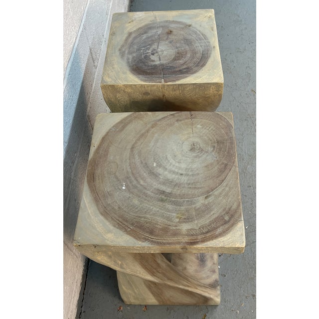 Late 20th Century Organic Modern Hand-Carved Sculptural Wood Side Tables For Sale - Image 10 of 10