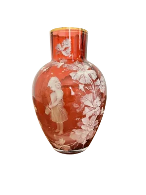 Victorian Cranberry Glass Vase by Mary Gregory, 1860s