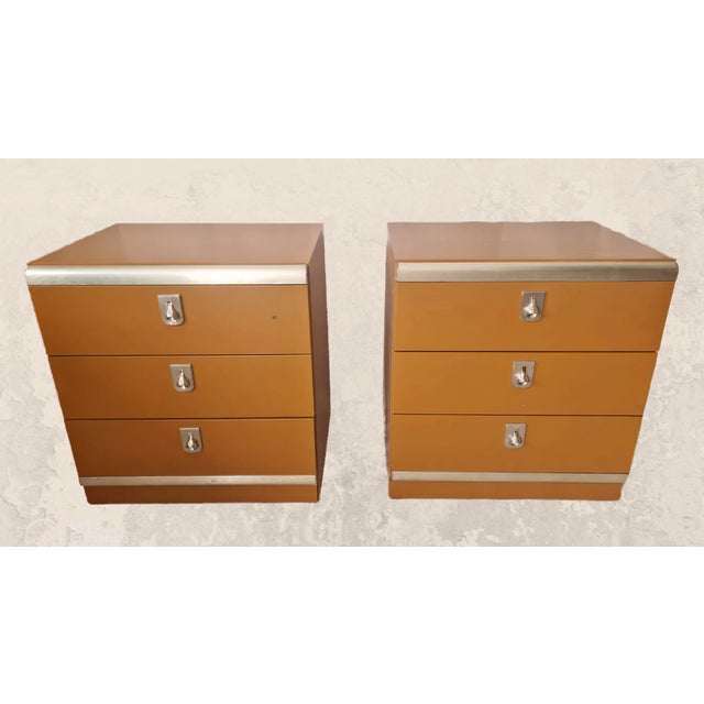 Ochre Yellow Bedside Tables, 1970s, Set of 2, in Good conditions. Designed 1970 to 1979