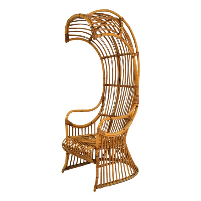 Dramatic Rattan Canopy Chair For Sale