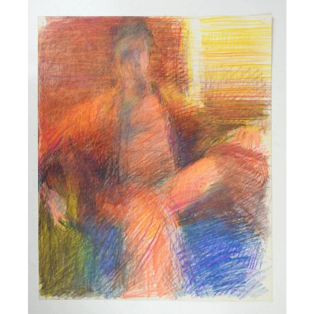 Late 20th century oil pastel on paper colorful abstract male portrait painting. Unsigned. Unframed.
