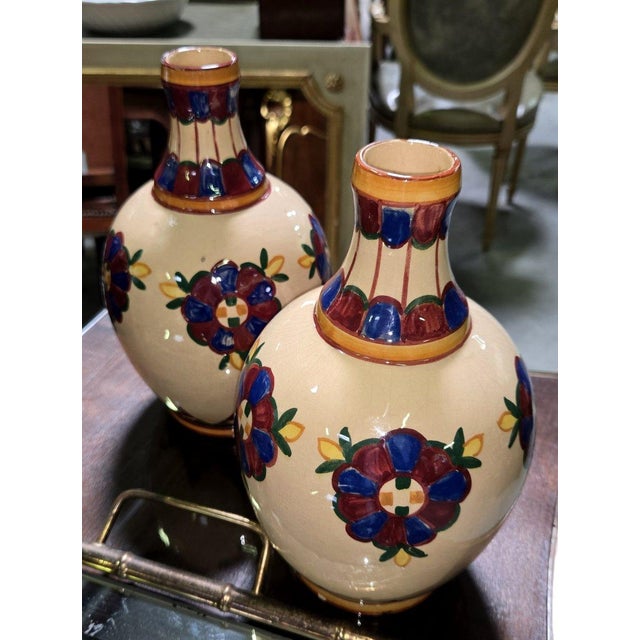 Art Deco Vases by Henri Delcourt for Desvres, 1930s, Set of 2 For Sale - Image 3 of 8