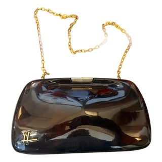 1940s Dark Faux Tortoiseshell Bakelite and Brass Italian Evening Bag For Sale