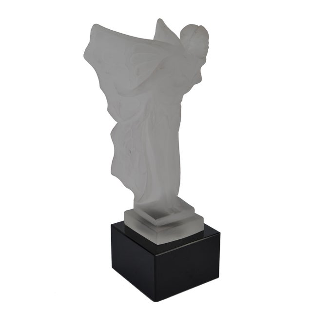 1930s Art Deco René Lalique Style Desna Frosted Glass Figure Fairy Flowing Wings For Sale - Image 13 of 13