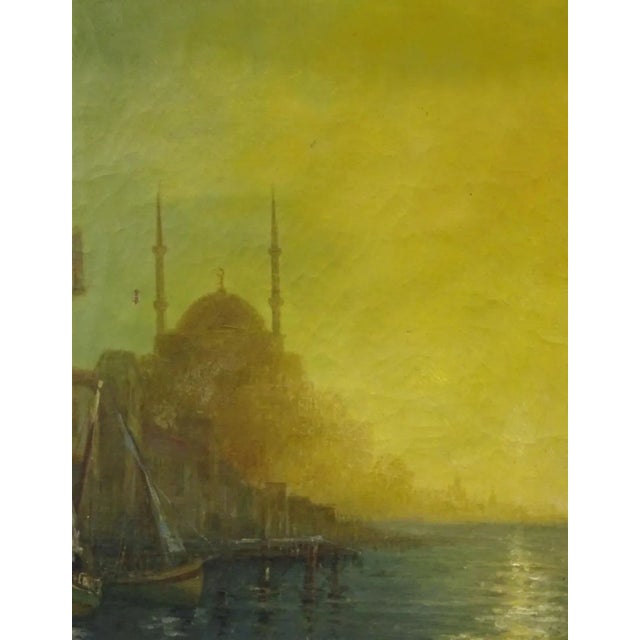19th Century Oil Painting of an Istanbul Mosque Located on the Bosporus and the Golden Horn For Sale In New York - Image 6 of 8