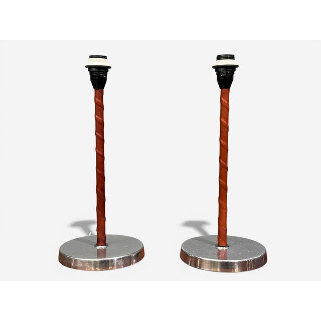 1960s 1960s Bergboms, Table Lamps, Leather, Nickel Plated, Sweden - a Pair For Sale - Image 5 of 9