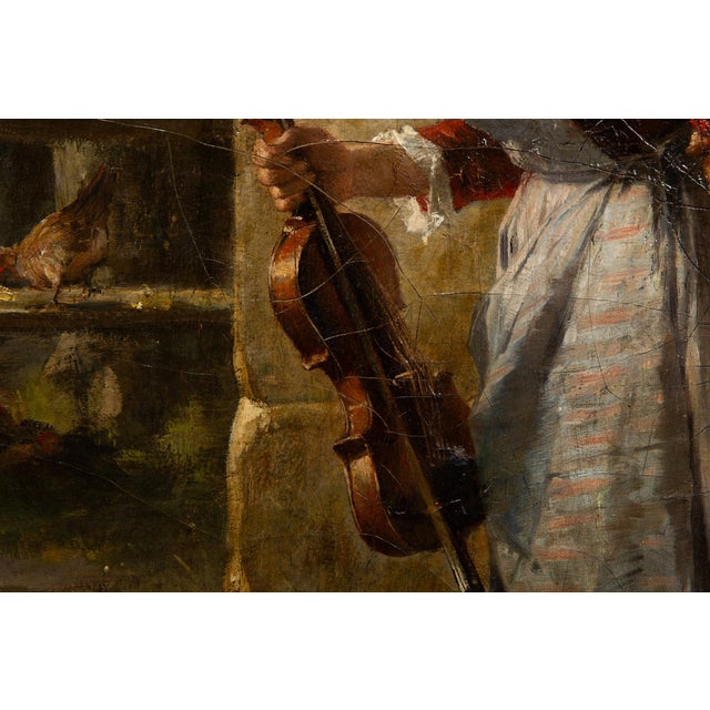 Realism 19th Century German Antique Oil Realist School Painting “The Blind Fiddler" For Sale - Image 3 of 12