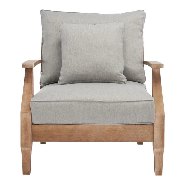 Martinique Wood Patio Armchair - Natural/Grey For Sale