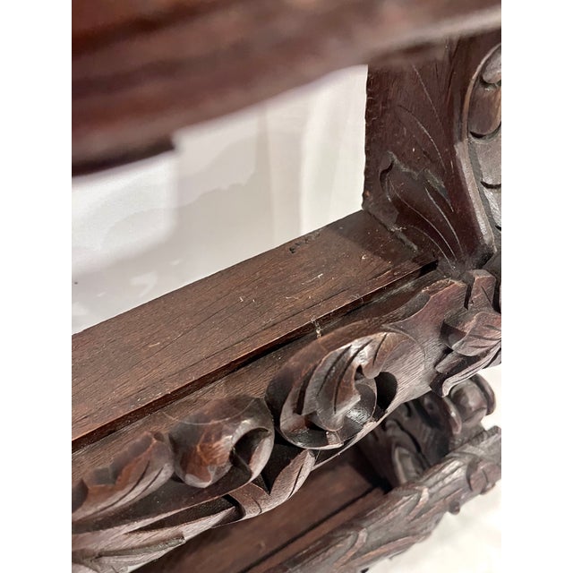 Antique Late 1800s Belgian Carved Oak Plate Rack – Griffin 55" Wall Shelf For Sale - Image 12 of 18