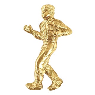 Gold Running Man with Diamond Cuts Charm Necklace 14k Yellow Gold 16" For Sale