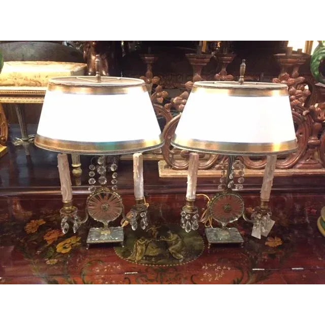 Transitional 1920's French Bronze Dore & Mirror Girondole Lamps - a Pair For Sale - Image 3 of 13