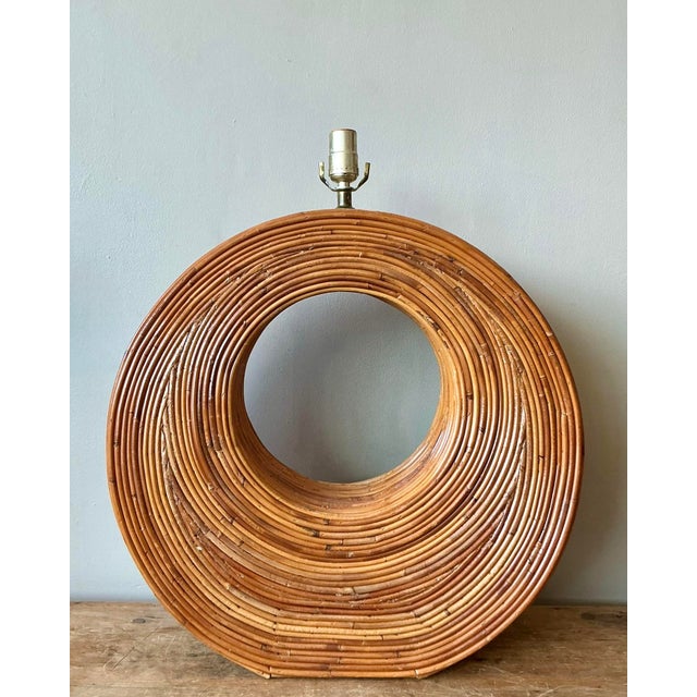 Wood Vintage Boho Monumental Pencil Reed Circle Lamp For Sale - Image 7 of 12