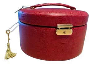 Vintage Wolf Leather Jewelry Box, Pebbled Red, Brand New - Never Used, Lock & Key, Mirror