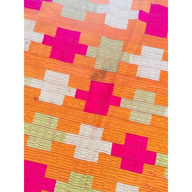 Indian Antique Phulkari Wedding Shawl, Bright Colors of Silk Embroidery on Cotton For Sale - Image 3 of 13