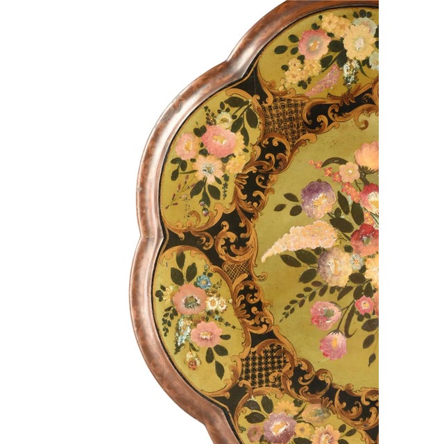 19th Century Floral Hand-Painted Wood Tilt-Top Table For Sale - Image 4 of 10