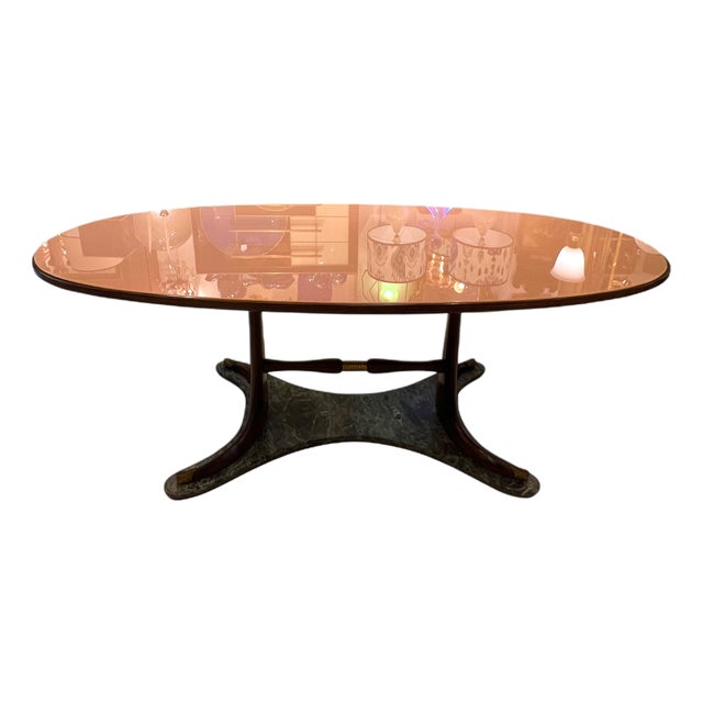 Oval Dining Table with Pink Glass Top by Vittorio Dassi for Dassi Mobili Moderni, 1950s For Sale