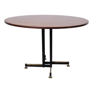 Round Table with Metal Frame and Wooden Top, 1950s For Sale