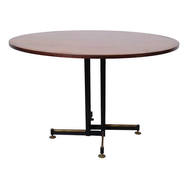 Round Table with Metal Frame and Wooden Top, 1950s For Sale