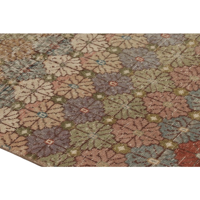 Vintage Distressed Rug, Polychromatic Geometric Floral Motifs - Rug & Kilim For Sale In New York - Image 6 of 8