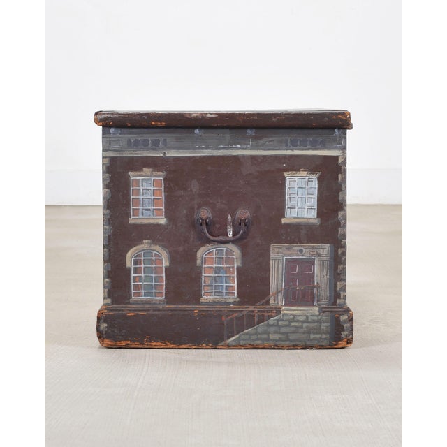 19th C. English Painted Pine Chest With Georgian Manor Façade For Sale - Image 15 of 18