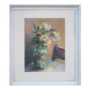 Rose in Ball Jar, Vintage Floral Pastel Still-Life by Des Matthews
