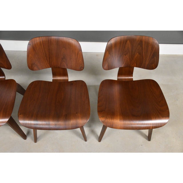 Wood Refinished Charles and Ray Eames DCW Herman Miller Walnut Dining Chairs - Set of 4 For Sale - Image 7 of 11