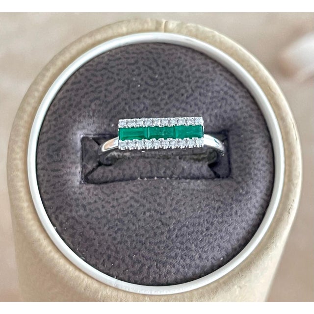 Princess Cut Emerald & Diamond Staking Band/Ring 14 Kt Yellow Gold/ White Gold For Sale - Image 4 of 8